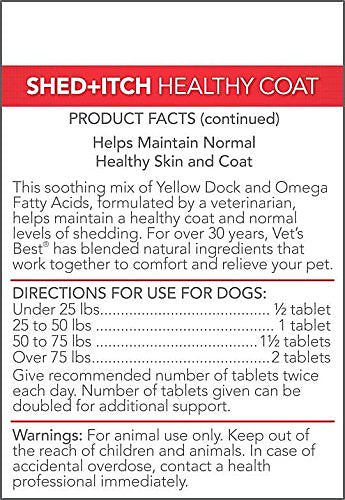 Vet's Best Shed + Itch Healthy Coat Chewable Tablets for Dogs, 50 Count, 12 Pack