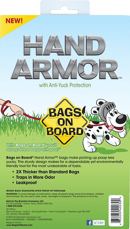 Bags on Board Poop Waste Pick-Up Bags, Hand Armor Extra Thick, 100 Count, 6 Pack