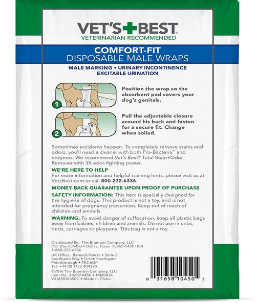 Vet's Best Male Wraps for Dogs, Comfort-Fit Disposable, Small, 12 Count, 12 Pack
