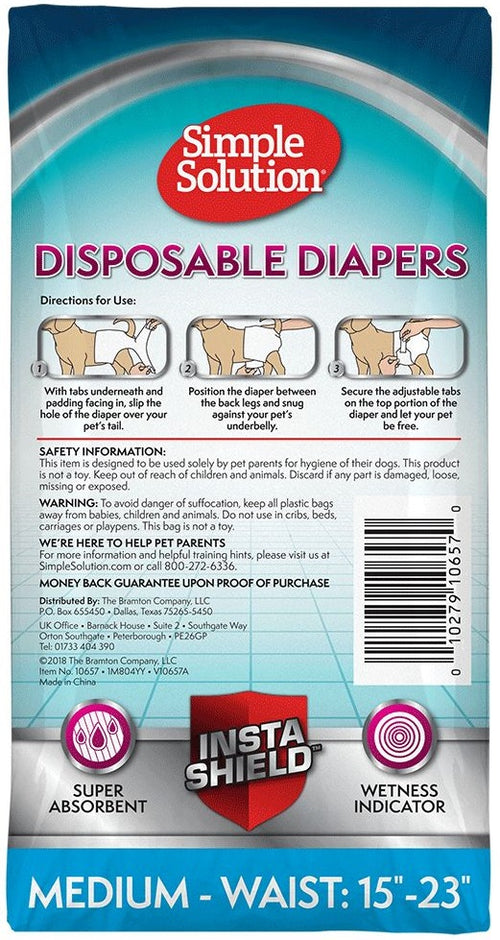 Simple Solution True Fit Disposable Dog Diaper with Tail-Hole, Medium, 30 Count