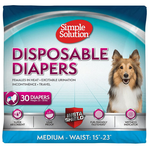 Simple Solution True Fit Disposable Dog Diaper with Tail-Hole, Medium, 30 Count, 3 Pack