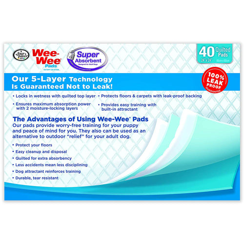 Four Paws Adult Wee Wee Pads, 24x24 Inch, 40 Count, 12 Pack