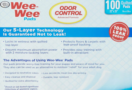 Four Paws Wee Wee Pads 22x23 Inch, Odor Control, 100 Count