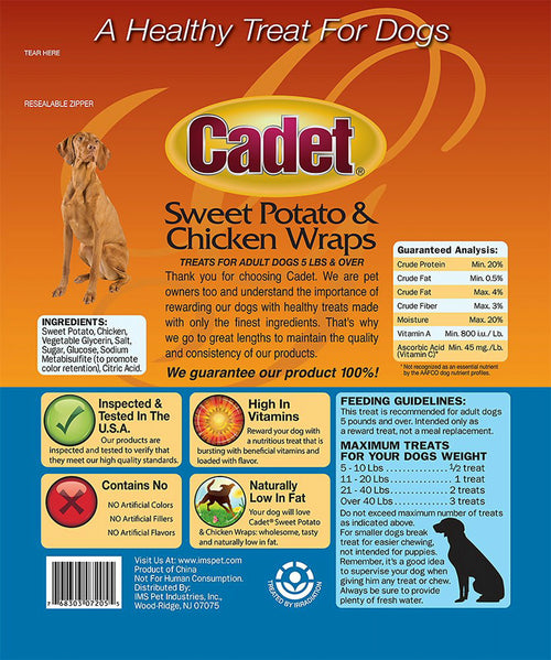 Cadet Sweet Potato & Chicken Wraps Dog Treats, Gourmet, 1.75 Pound, 8 Pack