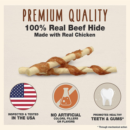 Cadet Rawhide & Chicken Twist Dog Chews, 5 Inch, Gourmet, 50 Count, 6 Pack