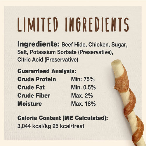 Cadet Rawhide & Chicken Twist Dog Chews, 5 Inch, Gourmet, 50 Count, 6 Pack