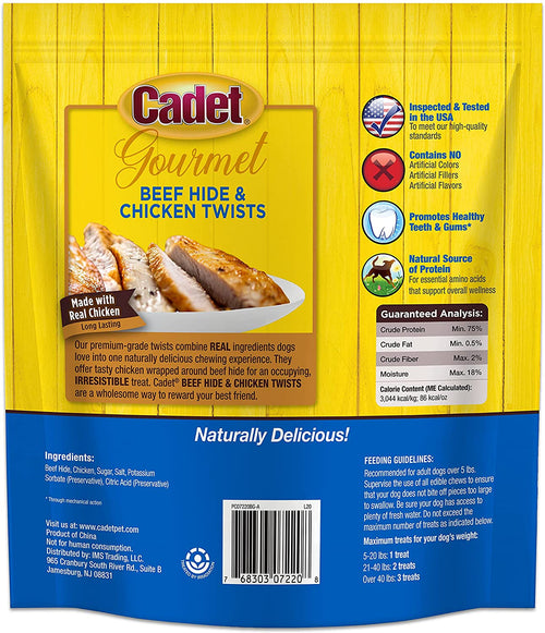 Cadet Rawhide & Chicken Twist Dog Chews, 5 Inch, Gourmet, 50 Count, 6 Pack