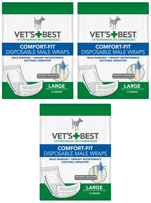 Vet's Best Male Wraps for Dogs, Comfort-Fit Disposable, Large, 12 Count, 3 Pack
