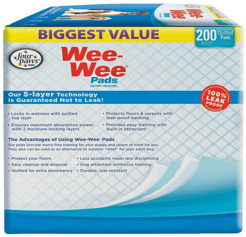 Four Paws Wee-Wee Pads for Dogs, 22x23 Inch, 200 Count, 2 Pack