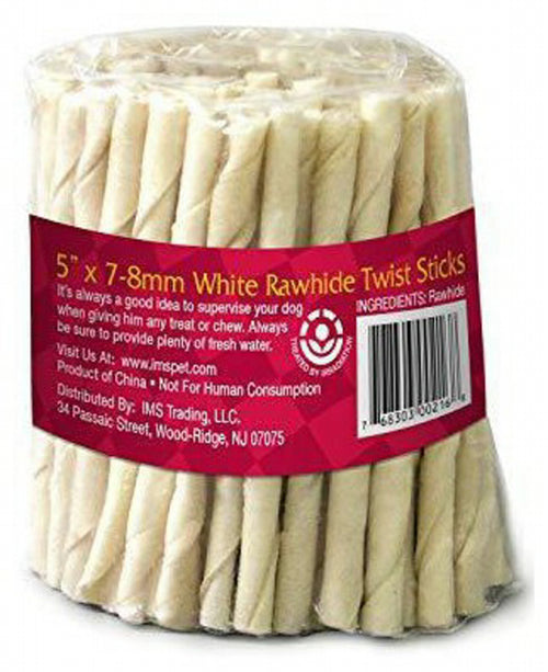 Cadet Rawhide Twist Stick Dog Chews, 5 Inch x 7-8 millimeter, 100 Count