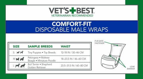 Vet's Best Male Wraps for Dogs, Comfort-Fit Disposable, Large, 12 Count, 3 Pack