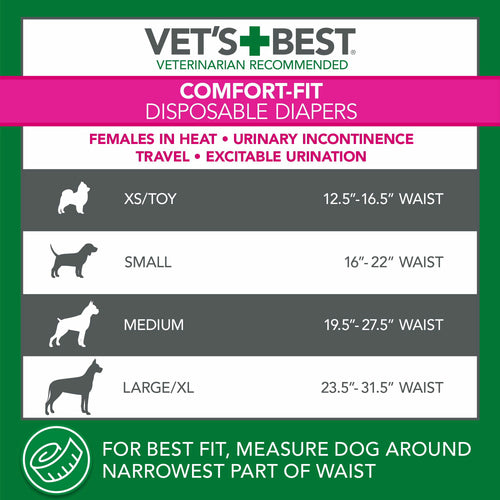 Vet's Best Diapers with Tail-Hole for Female Dogs, Comfort-Fit Disposable, X-Small, 12 Count