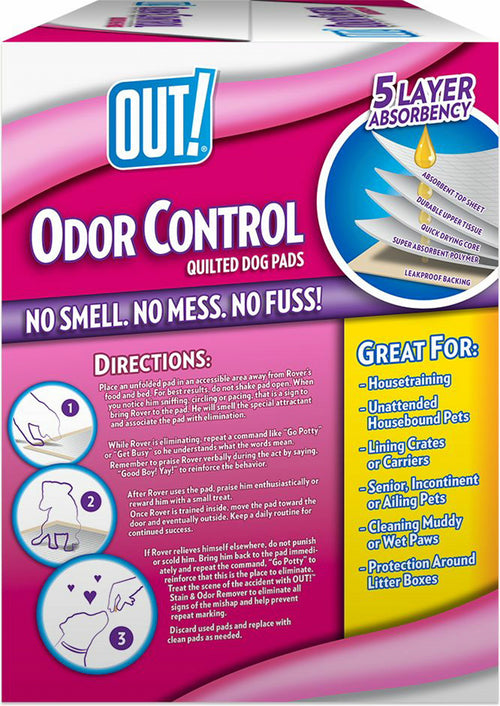 OUT! Odor Control Quilted Dog Pads Training Pads, 26x24 Inch, X-Large, 60 Count
