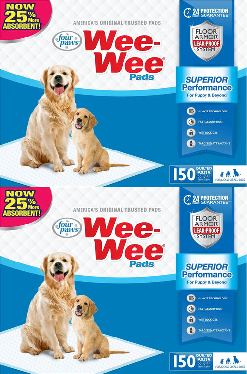 Four Paws Wee Wee Pads for Dogs, 22x23 Inch, 150 Count, 2 Pack