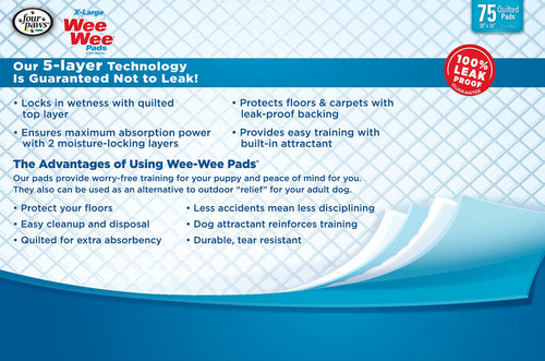 Four Paws Wee-Wee Pads for Dogs, X-Large 28x34 Inch, 75 Count, 2 Pack