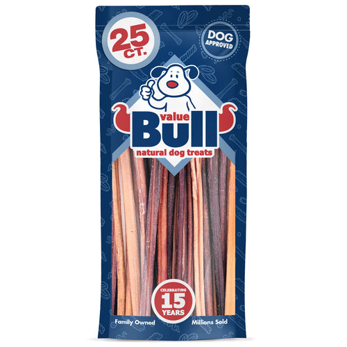 ValueBull Bully Sticks for Small Dogs, Extra Thin 12 Inch, 25 Count