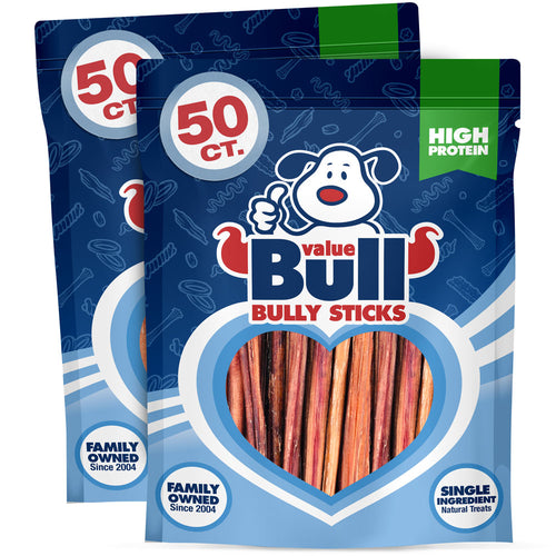 ValueBull Bully Sticks for Small Dogs, Extra Thin 6 Inch, 100 Count