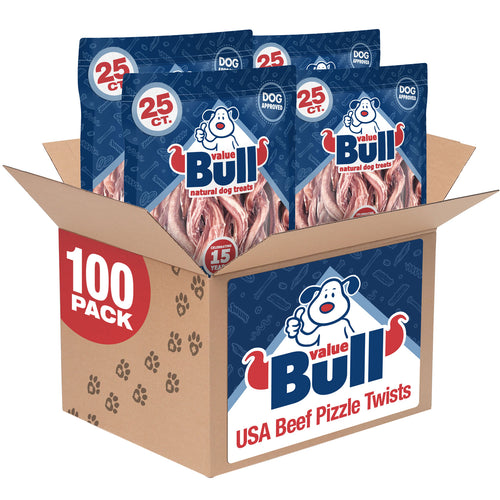 ValueBull USA Beef Bully Pizzle Twists Dog Treats, 5-6 Inch, 100 Count