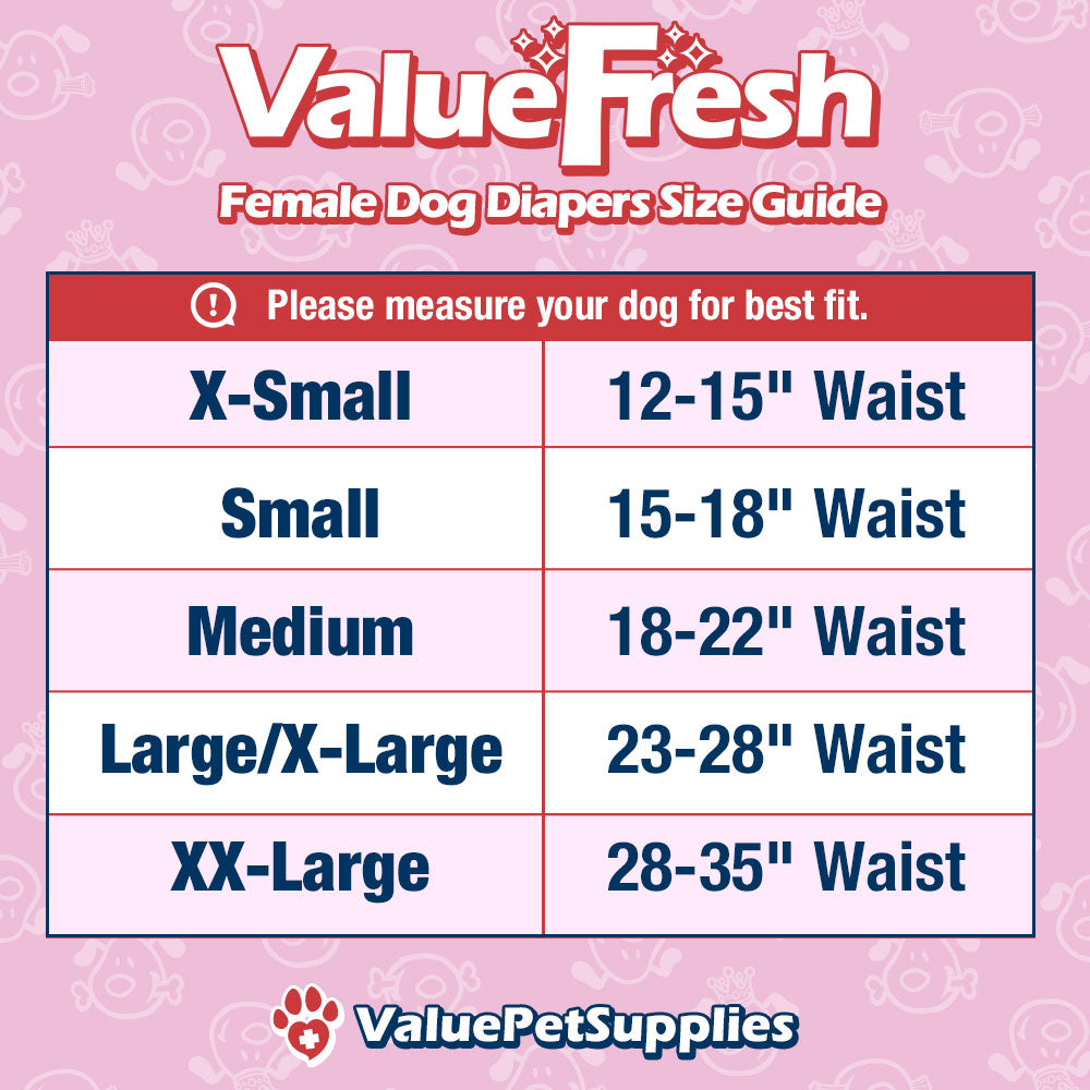 ValueFresh Female Dog Disposable Diapers, XX-Large, 576 Count WHOLESALE PACK