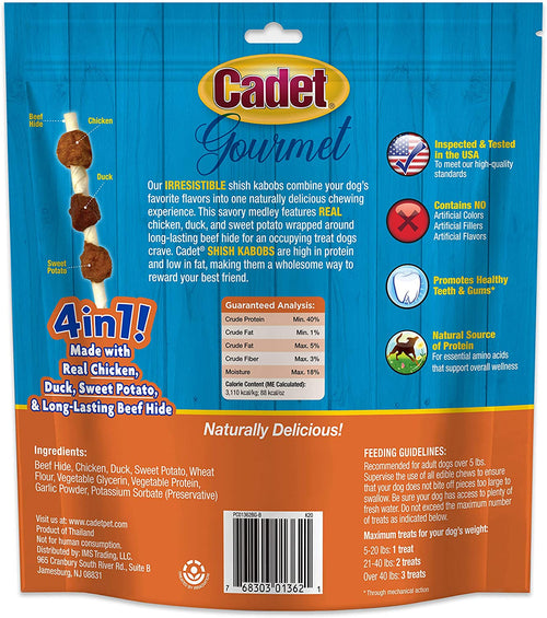Cadet Gourmet Triple-Flavored Shish Kabobs Dog Treats, 12 Ounces, 6 Pack