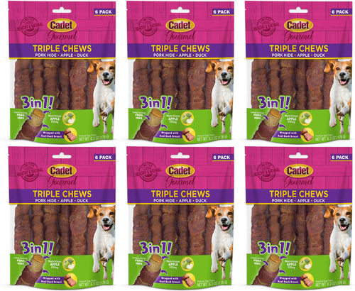 Cadet Gourmet Triple Chews Pork, Apple & Duck Dog Treats, 6 Count, 6 Pack