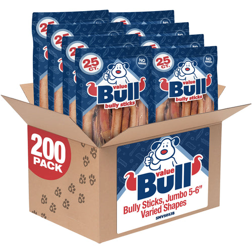 ValueBull Bully Sticks for Dogs, Jumbo 5-6", Varied Shapes, 200 ct