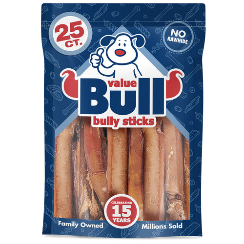 ValueBull Bully Sticks for Dogs, Jumbo 5-6", Varied Shapes, 25 ct
