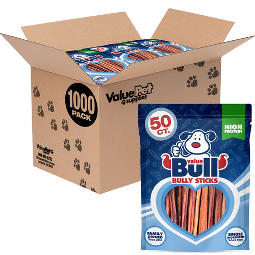 ValueBull Bully Sticks for Small Dogs, Extra Thin 6 Inch, 1,000 Count