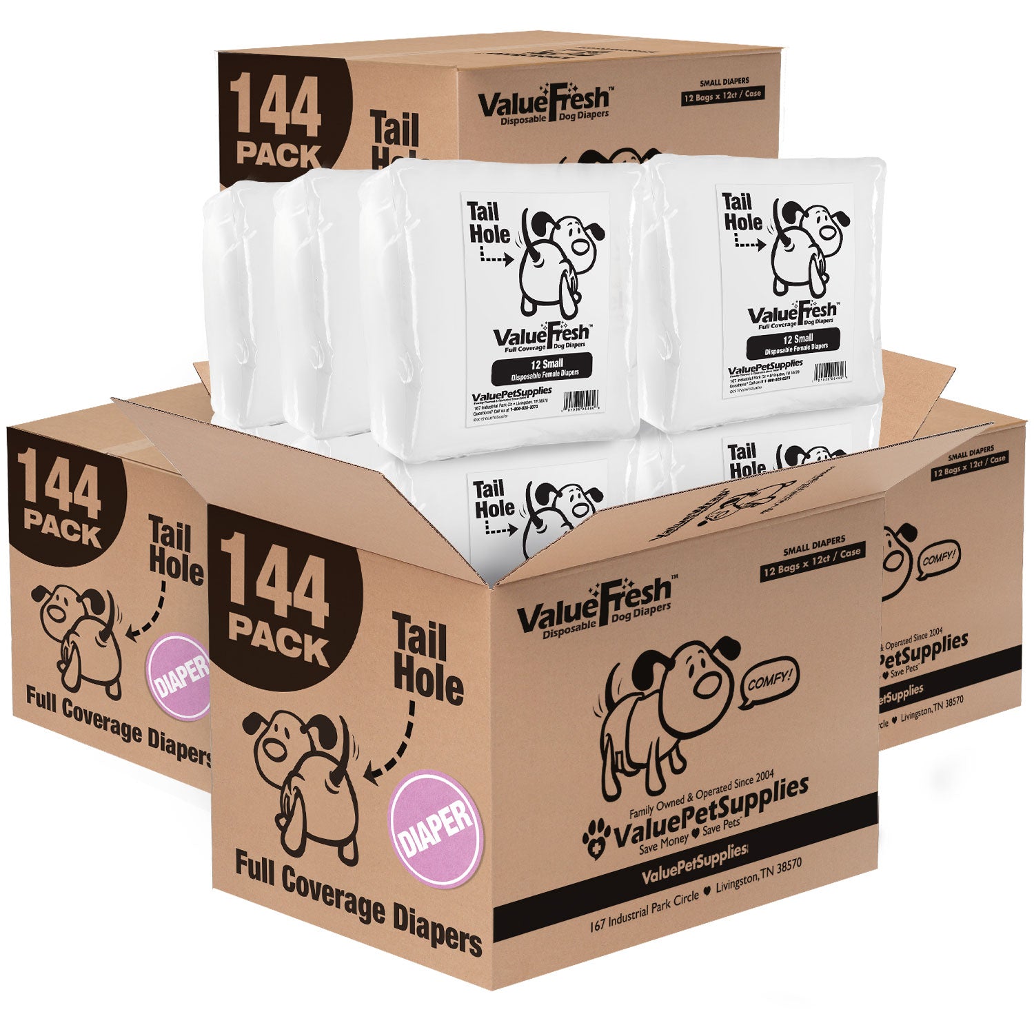 ValueFresh Female Dog Disposable Diapers, Small, 576 Count WHOLESALE PACK