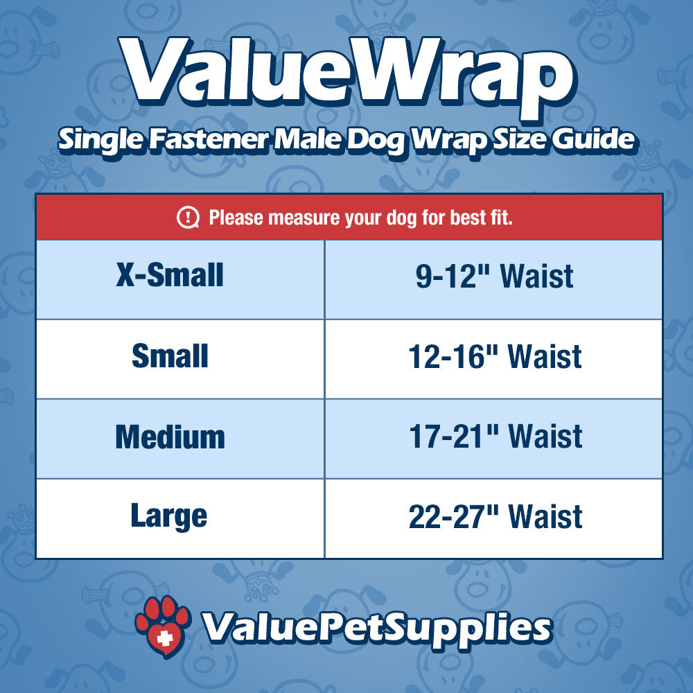 ValueWrap Male Wraps, Disposable Dog Diapers, 1-Tab X-Small, 288 Count BULK PACK