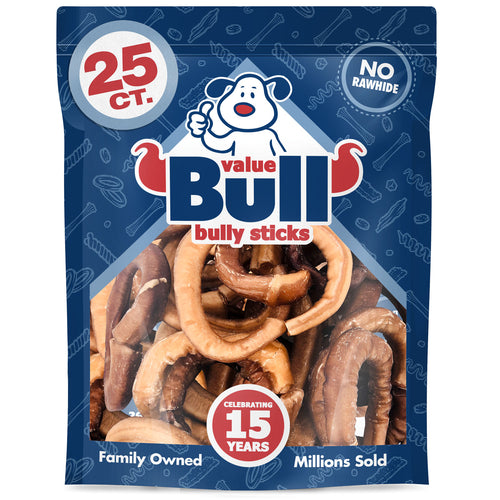 ValueBull USA Bully Stick Rings for Dogs, 3-4 Inch, Odor Free, 25 Count
