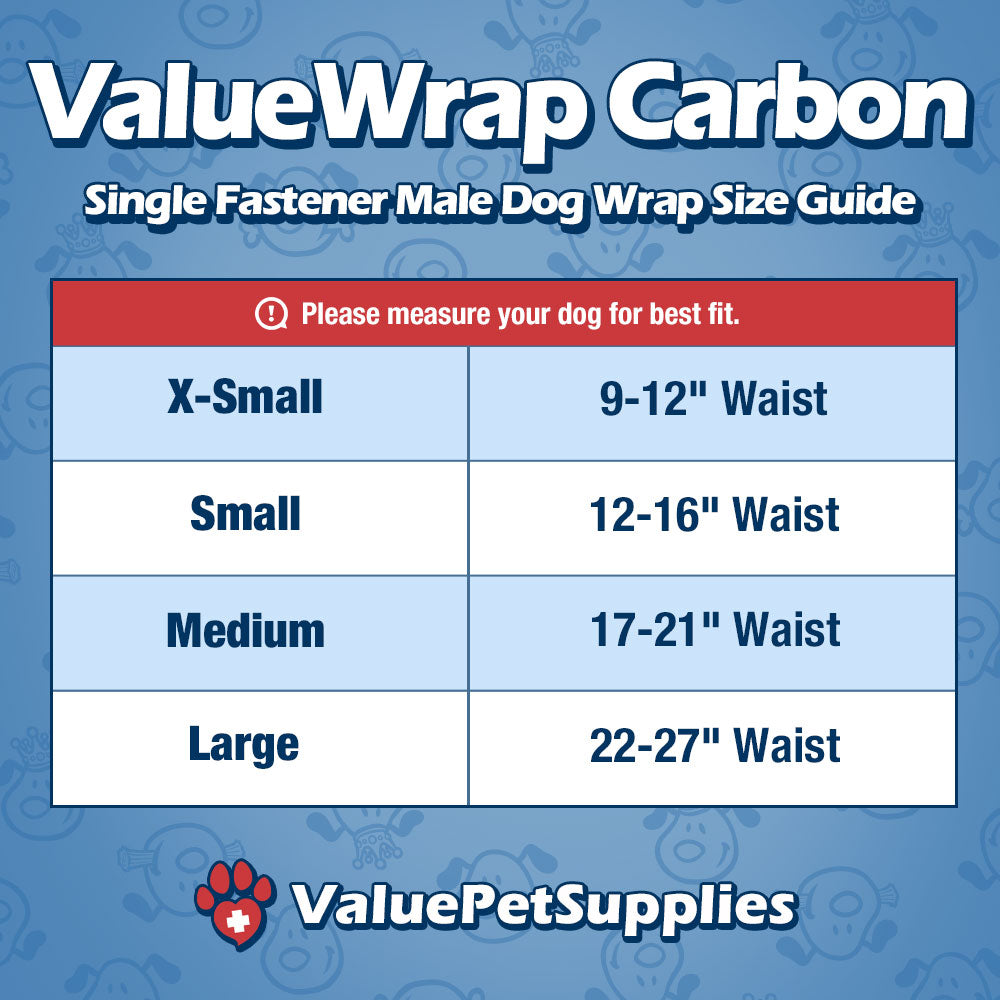 ValueWrap Male Wraps, Disposable Dog Diapers, Carbon, 1-Tab Small, 576 Count WHOLESALE PACK