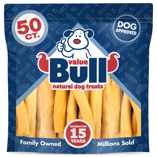 ValueBull USA Retriever Rolls for Small Dogs, Premium Thick Cut Rawhide, Thin 5 Inch, Smoked, 50 Count