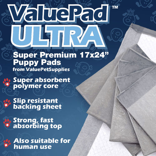 IMPROVED- ValuePad Ultra Puppy Pads, Small 17x24 Inch, 200 Count
