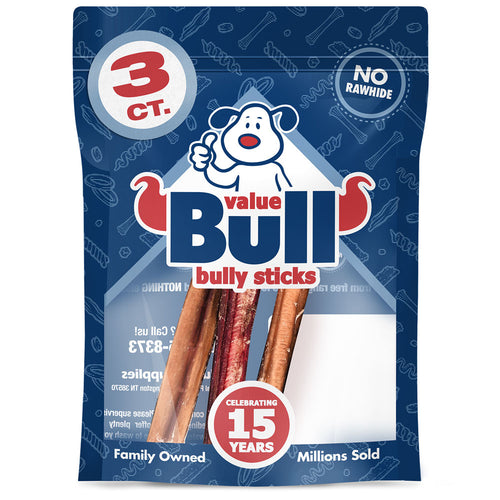 ValueBull Bully Sticks For Dogs, Medium 6 Inch, 3 Count (SAMPLE PACK)