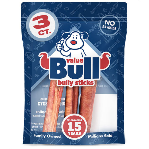 ValueBull Bully Sticks for Dogs, Super Jumbo 6 Inch, 3 Count (SAMPLE PACK)