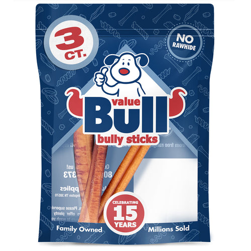 ValueBull USA Bully Sticks, Jumbo 6 Inch, Odor Free, 3 Count (SAMPLE PACK)