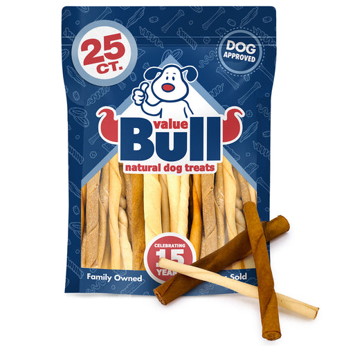 ValueBull USA Rawhide Twists for Small Dogs, 5 Inch, Smoked, Varied Thicknesses, 25 Count (SAMPLE PACK)