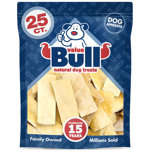 ValueBull USA Cheek Strips, Premium Beef Dog Chews, 6 Inch, 25 Count