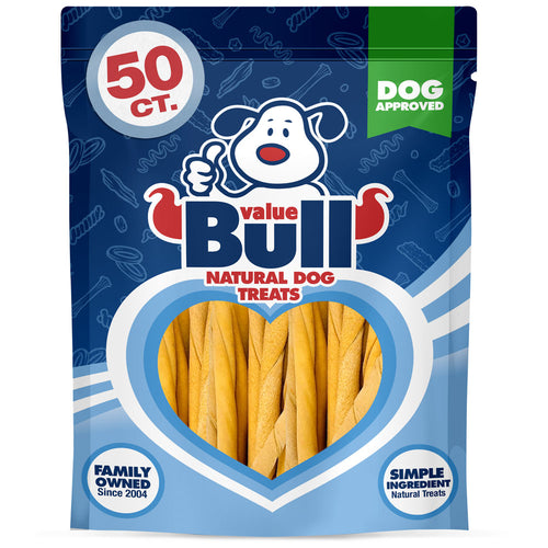ValueBull USA Premium Rawhide Twists for Small Dogs, 5 Inch, Lightly Smoked, 50 Count