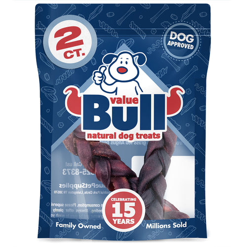 ValueBull USA Collagen Sticks, Triple Braided Thick, Smoked Beef Chews, 6 Inch, 2 Count (SAMPLE PACK)