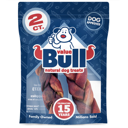 ValueBull USA Collagen Sticks, Triple Braided Jumbo, Smoked Beef Chews, 6 Inch, 2 Count (SAMPLE PACK)