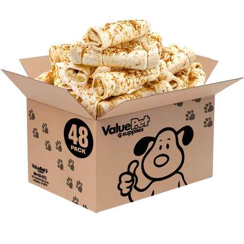 NEW- ValueBull Cheek Rolls, Premium Beef Dog Chews, Bully Dusted, 10-12 Inch, 48 Count BULK PACK