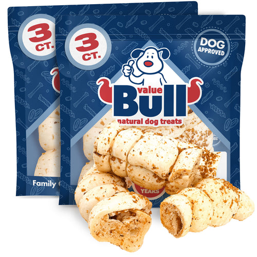NEW- ValueBull Cheek Rolls, Premium Beef Dog Chews, Bully Dusted, 5-6 Inch, 6 Count