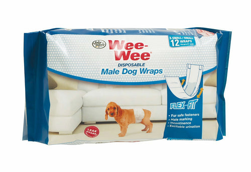 Four Paws Wee-Wee Male Dog Wraps, Disposable, X-Small/Small 12 Count