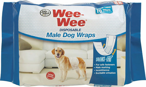 Four Paws Wee-Wee Male Dog Wraps, Disposable, Medium/Large, 12 Count, 6 Pack
