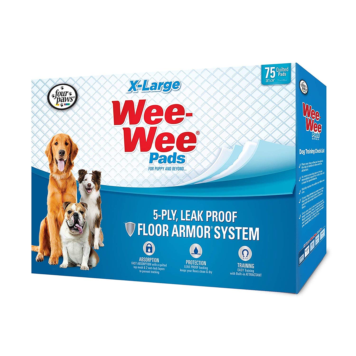 Four Paws Wee-Wee Pads for Dogs, X-Large 28x34 Inch, 75 Count, 2 Pack