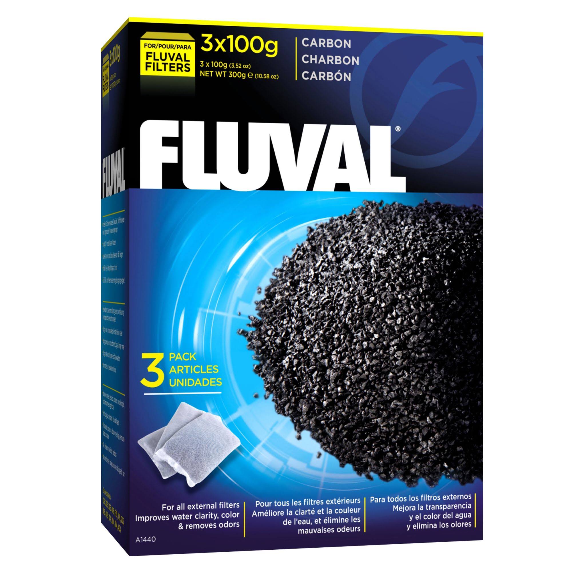 Fluval Carbon Nylon bags Filter Media, 100 gram, 3 Count