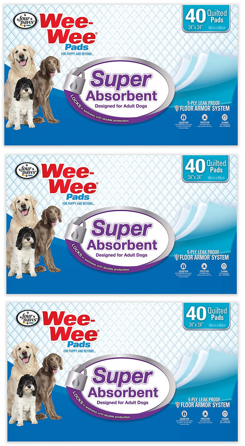 Four Paws Adult Wee Wee Pads, 24x24 Inch, 40 Count, 3 Pack