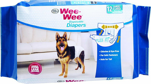 Four Paws Wee-Wee Dog Diapers with Tail-Hole, Disposable, Large/X-Large, 12 Count, 12 Pack